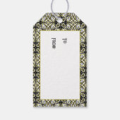オリーブと黒のフィリパターン(の模様が)あるグリー ギフトタグ (裏面)