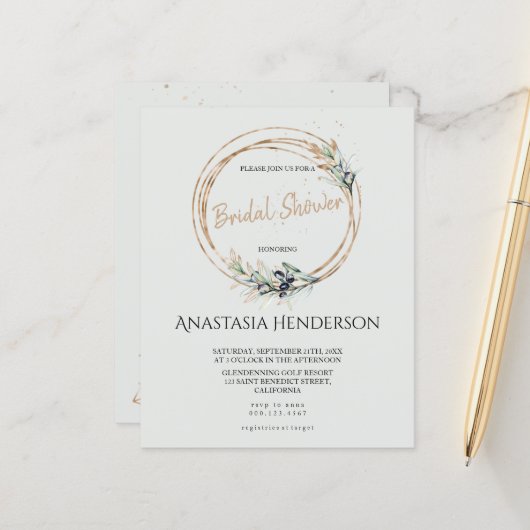 オリーブのスパイス – ブライダルシャワー。招待状 (正面/裏面インサイチュ)