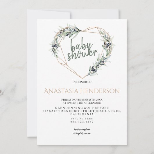 オリーブのスパイス – 赤ちゃんシャワー招待状。 (正面)