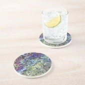 オリーブのセージ緑、紫の青のブルゴーニュ抽象芸術 コースター (側面)