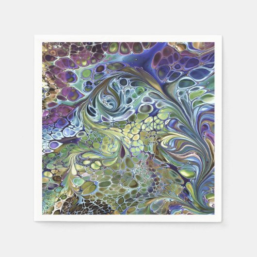 オリーブのセージ緑、紫の青のブルゴーニュ抽象芸術 スタンダードカクテルナプキン (正面)