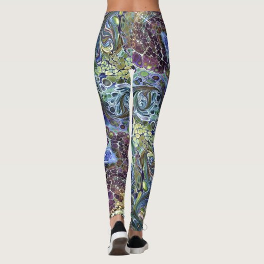 オリーブのセージ緑、紫の青のブルゴーニュ抽象芸術 レギンス (裏面)