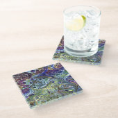 オリーブのセージ緑、紫の青のブルゴーニュ抽象芸術c ガラスコースター (アングル)