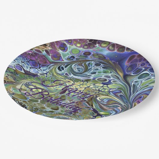 オリーブのセージ緑、紫の青のブルゴーニュ誕生日 ペーパープレート (アングル)