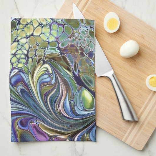 オリーブのセージ緑、紫の青のブルゴーニュ キッチンタオル (四つ折り)