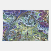 オリーブのセージ緑、紫の青のブルゴーニュ キッチンタオル (横)