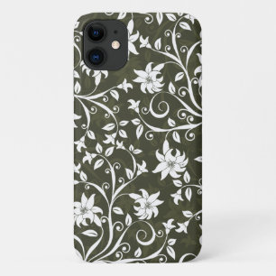 オリーブのトランペフラワーの花柄 iPhone 11 ケース