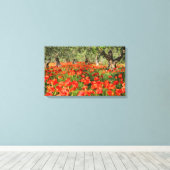 オリーブの古い木の下の赤いケシの花 キャンバスプリント (インサイチュ (ウッドフロア))