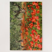 オリーブの古い木の下の赤いケシの花 ジグソーパズル (縦)