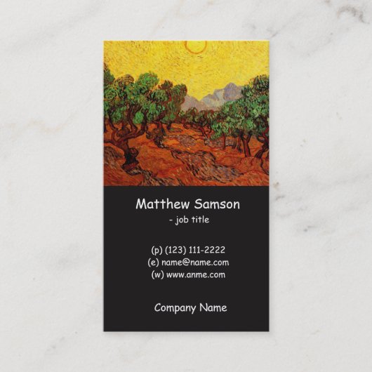 オリーブの木と黄色の空と太陽，ファンゴッホ 名刺 (正面)