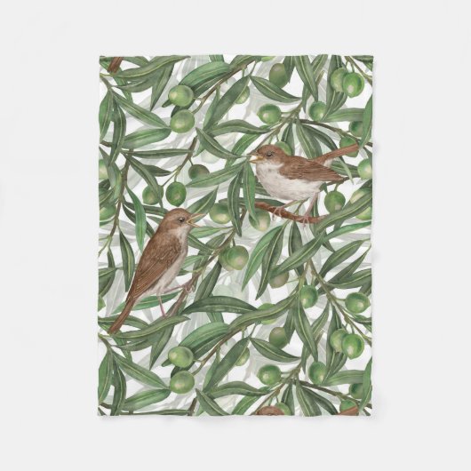 オリーブの木のナイチンゲール フリースブランケット (正面)
