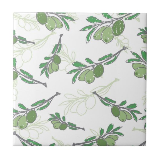 オリーブの木の枝のスケッチ タイル (正面)