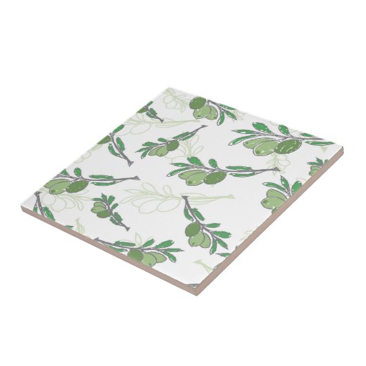 オリーブの木の枝のスケッチ タイル (側面)