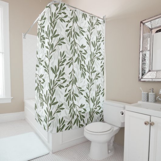 オリーブの木の枝の地中海柄 シャワーカーテン (インサイチュ)