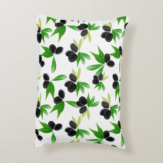 オリーブの木の枝を持つグーアシュの継ぎ目のない模様 アクセントクッション (裏面(縦))