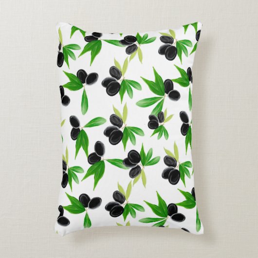 オリーブの木の枝を持つグーアシュの継ぎ目のない模様 アクセントクッション (正面(垂直))
