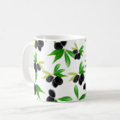 オリーブの木の枝を持つグーアシュの継ぎ目のない模様 コーヒーマグカップ (正面左)