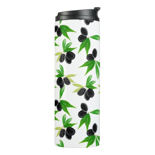 オリーブの木の枝を持つグーアシュの継ぎ目のない模様 タンブラー (回転左)