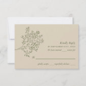 オリーブの木の枝、ラスティック＆ミニマルなウェディング 出欠カード (正面)