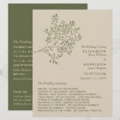 オリーブの木の枝、素朴でミニマルなウェディング プログラム (正面/裏面)