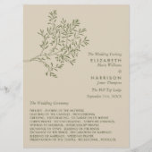 オリーブの木の枝、素朴でミニマルなウェディング プログラム (正面)