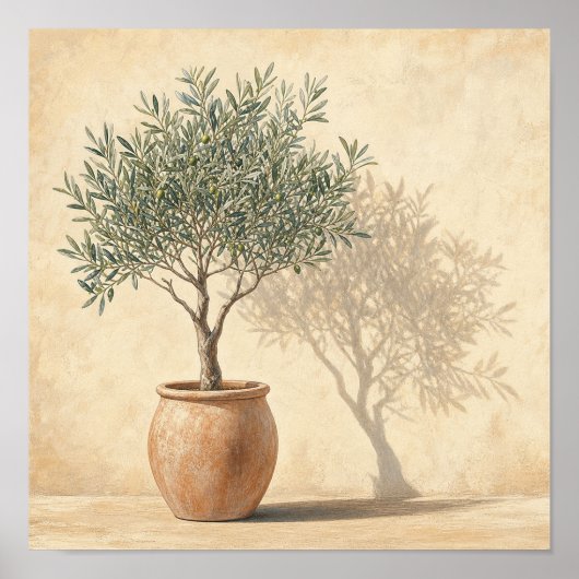 オリーブの木の鉢植えの植物画スクエアウォールアートP ポスター (正面)