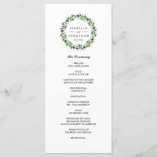 オリーブの木立ち | ラスティックな結婚式のプログラム プログラム (正面)