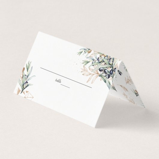 オリーブの木立グリーンゴールド結婚式カード 名刺 (正面)