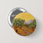 オリーブの木，黄色の空と太陽，ビンセント・ヴァン・ゴッホ 缶バッジ (正面&裏面)