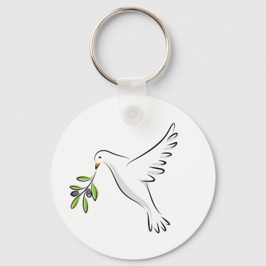 オリーブの枝で平和な鳩 キーホルダー (正面)