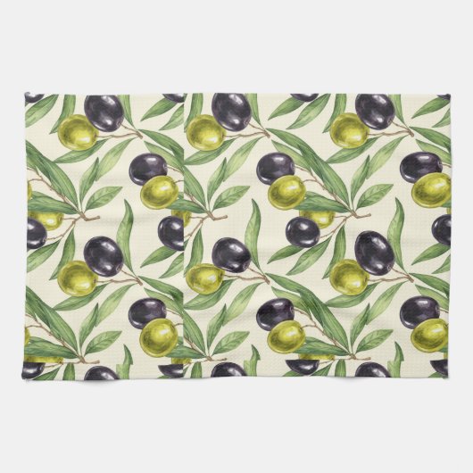 オリーブの枝とオリーブby Natasha Us キッチンタオル (横)