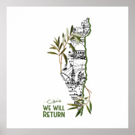 オリーブの枝に囲まれたマップ内の家 ポスター