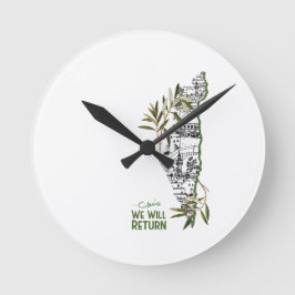 オリーブの枝に囲まれたマップ内の家 ラウンド壁時計