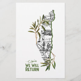 オリーブの枝に囲まれたマップ内の家 便箋