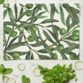 オリーブの枝のオフ白 キッチンタオル (折り畳み)