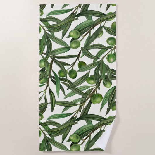 オリーブの枝のオフ白 ビーチタオル (正面)