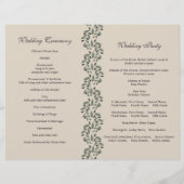 オリーブの枝のガーランドとリースの結婚式プログラム (裏面)