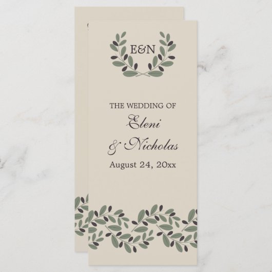 オリーブの枝のガーランドとリースの結婚式プログラム プログラム (正面/裏面)