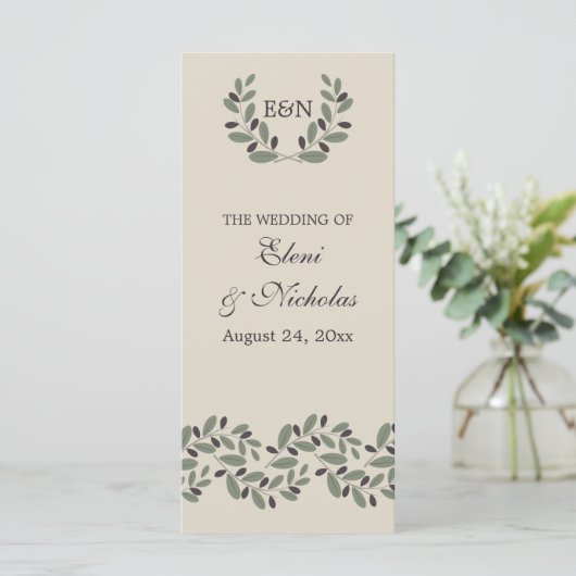 オリーブの枝のガーランドとリースの結婚式プログラム プログラム (スタンド正面)