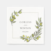 オリーブの枝のフレーム結婚のナプキン スタンダードカクテルナプキン (正面)