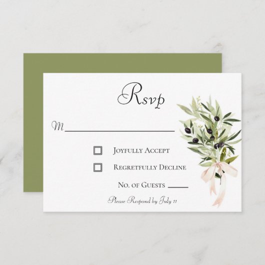 オリーブの枝のブーケ ウェディング 出欠カード (正面/裏面)
