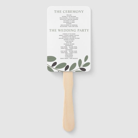 オリーブの枝の地中海の魅力の結婚式プログラム ハンドファン (裏面)