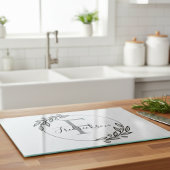 オリーブの枝の植物モノグラム カッティングボード