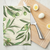 オリーブの枝の水色 キッチンタオル (四つ折り)