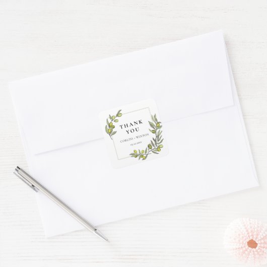 オリーブの枝の結婚フレーム感謝していのあなた スクエアシール (封筒)