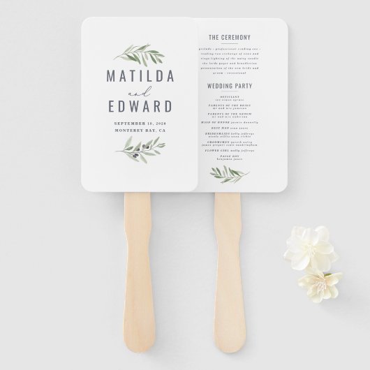 オリーブの枝の絵を描結婚色のハンドファン ハンドファン (正面&裏面)