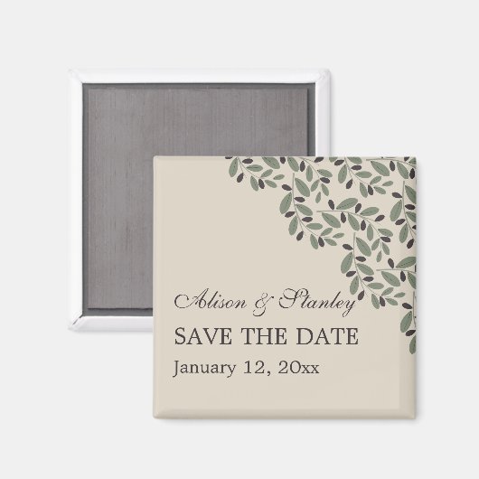 オリーブの枝の花冠 ウェディング Save the Date マグネット (正面/裏面)