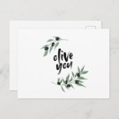 オリーブの枝の花輪 ポストカード - 'オリーブユー' (正面/裏面)