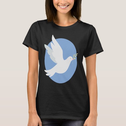 オリーブの枝を持つ平和な鳩 Tシャツ (正面)