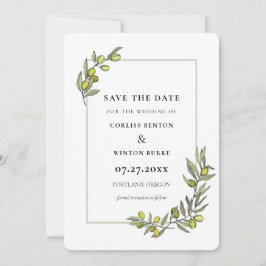 オリーブの枝フレーム日付を保存招待状 招待状